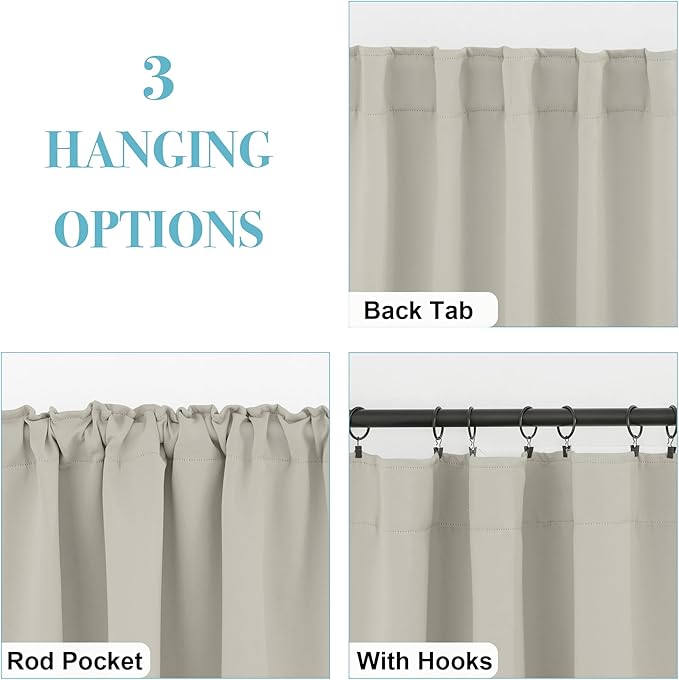 RYB HOME Blackout Curtains for Living Room, Privacy Thermal Insulating Window Treatment Drapes for Bedroom Dining Home Office Basement, W 42 x L 63 inches, Natural, 2 Panels