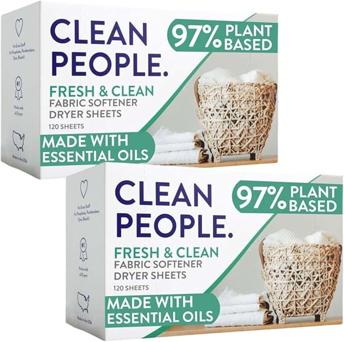 The Clean People Fabric Softener Sheets - Dryer Sheets - Softens & Removes Static Cling - Vegan Laundry Softener With Essential Oils - Fresh Scent, 240 Pack