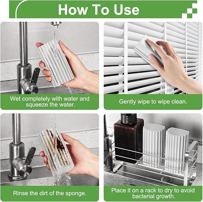 2-Pack Damp Clean Duster Sponge, Sponge Cleaning Brush, Duster for Cleaning Blinds, Glass, Baseboards, Vents, Railings, Mirrors, Window Track Grooves and Faucets
