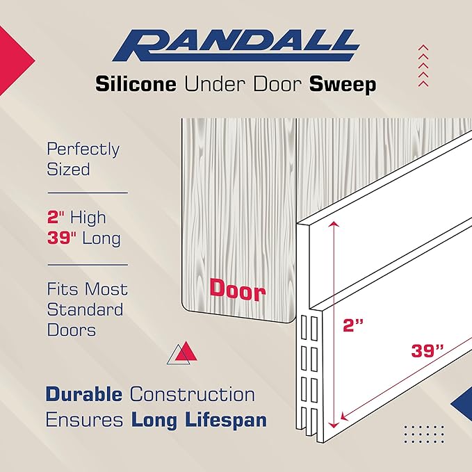 Adhesive Backed Door Draft Stopper – Silicone Under Door Sweep for Interior & Exterior Doors, Noise & Air Insulation, Self Stick Weather Stripping Door Seal, 2" W x 39" L (Black) by Randall Mfg