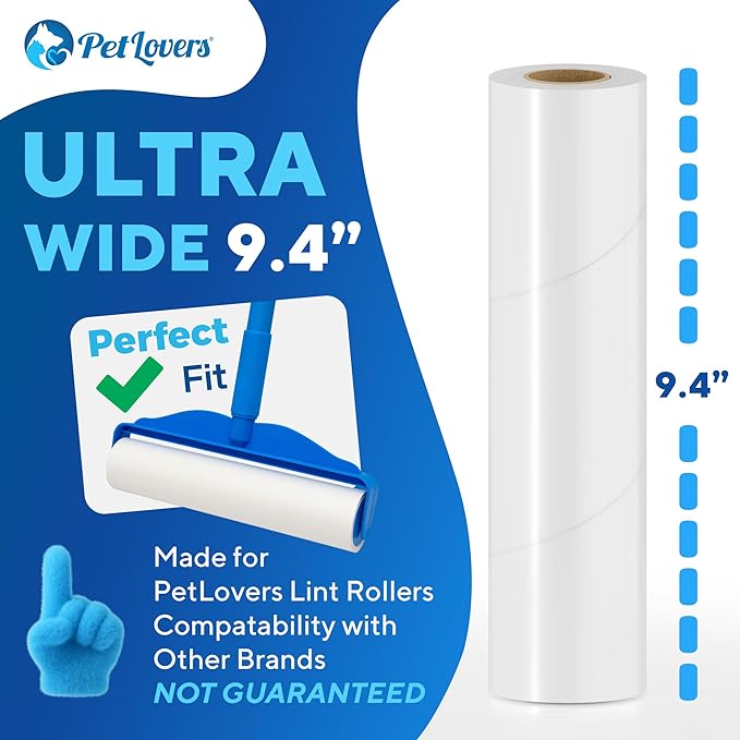 PetLovers Extra Sticky Floor Lint Roller 4 Pack of Refills Only - No Handles Included - 100 Sheets Per Refill 400 Sheets Total