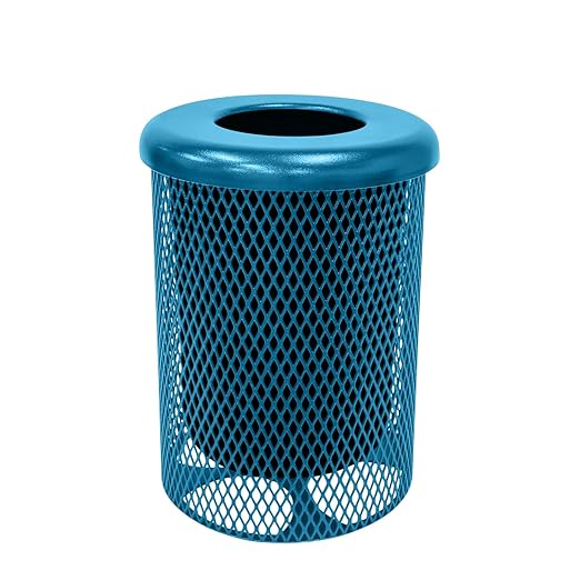 COATEDOUTDOORFURNITURE RFT-LBL Heavy Duty 32 Gallon Round Trash Receptacle, Liner Included, Light Blue with Flat Top, Made in America