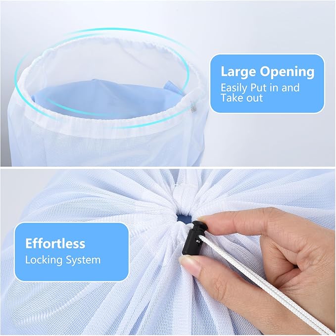 OTraki 16 x20 Inch Small Laundry Bags 2PCS Fine Mesh Washing Bag Drawstring Dirty Clothes Machine Washable Delicates Bra Lingerie Socks Toy Garment Bag for Home Travel Dorm White