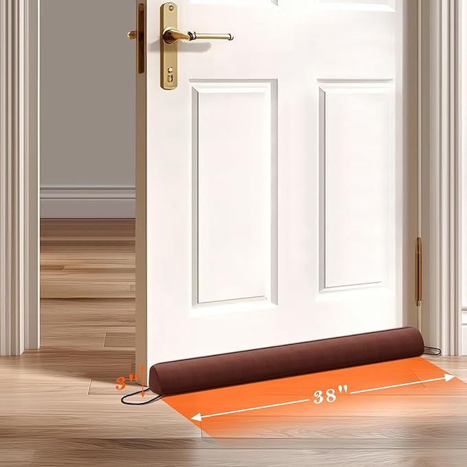 Sunolga 2-Pack 38" Door Draft Stopper Blocks Hot and Cold Air with Removable Washable Cover for Gaps Up to 3", All-Season Seal for Noise, Wind, Door Sweep for Bottom of Door, Home Essentials, Brown