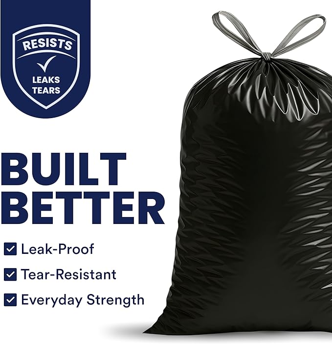 Plasticplace W13DSBKJR 13 Gallon Trash Bags │ 1.2 Mil │ (50 Count) Black Extra Tall Garbage Can Liners │ 24” x 31”