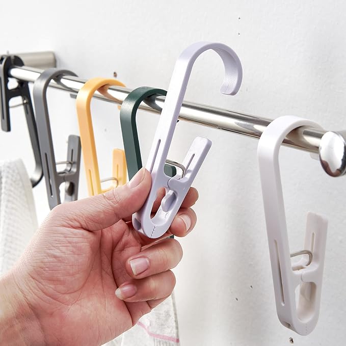 12 Pcs Large Clothes Pins Towel Clips, Multipurpose Clothes Pins Hook, Strong Plastic Clothes Hanger. S Hook for Shower Curtain Laundry Clothes pins