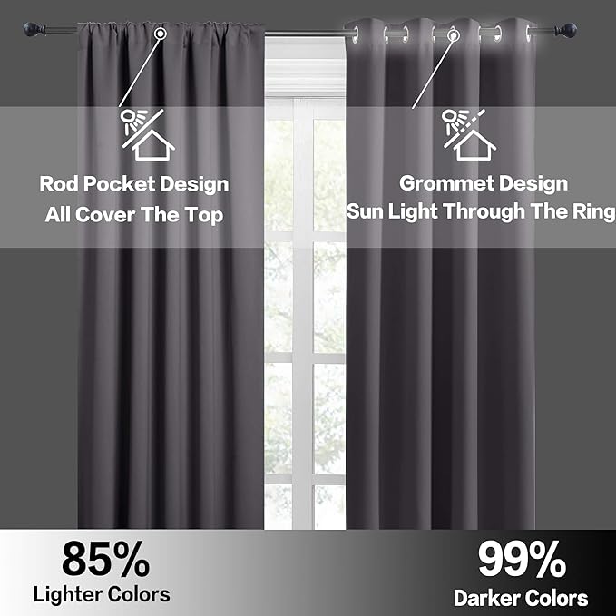 RYB HOME Blackout Curtains 84 inches Long 2 Panels Set for Living Room, Thermal Insulating Privacy Curtains & Drapes for Doorway Temporary Door Alternative Accordion Door, Grey, W 42 x L 84