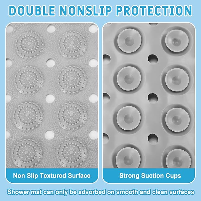 Dunzy 12 Pcs Non Slip Bath Mats 27.6x14.2 Inches TPE Bathtub Mats with Suction Cups Drain Holes Textured Surface Anti Slip Shower Pad for Bathroom Tub Adults Elderly Home Hotel