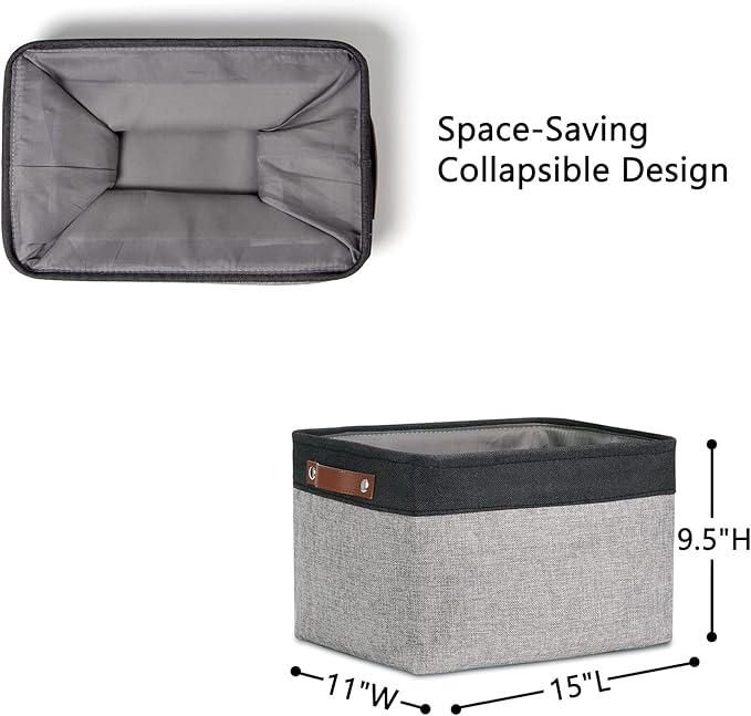 DULLEMELO Fabric Baskets for Storage, Rectangular Fabric Storage Bins Collapsible, Perfect for Shelves, Closets, Nursery, Empty Gift Baskets (3-Pack Medium-15 inch X 11 inch X 9.5 inch , Black&Grey)