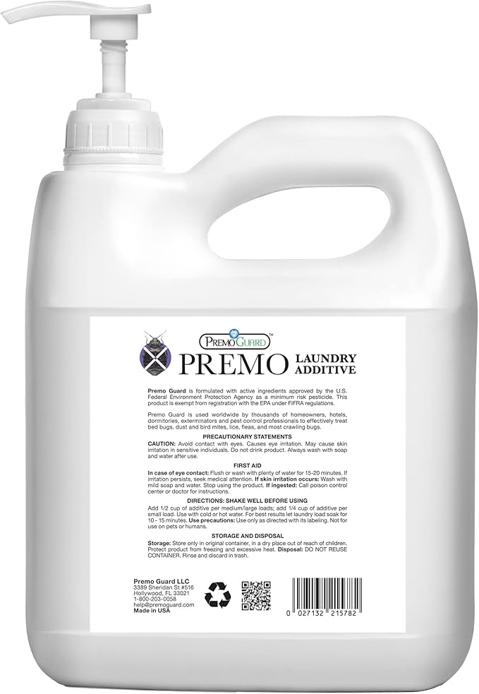Premo Guard Bed Bug, Mite & Lice Laundry Detergent Additive 128 oz – Child & Pet Friendly – Stain & Odor Free – Best Natural Non-Toxin Treatment