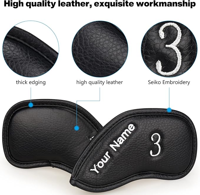 CRAFTSMAN GOLF 12pcs or 1pc Thick Synthetic Leather Golf Iron Head Covers Set Headcover Fit All Brands Callaway Ping Taylormade Cobra Etc. Also Custom Name