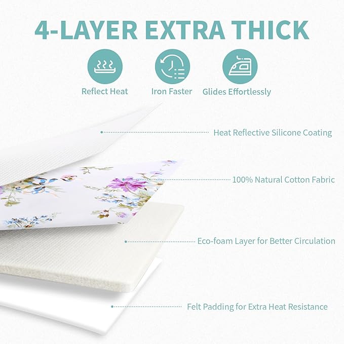 Ironing Board Cover and Pad 15x54 Inch Standard Ironing Board Cover with Elastic Edge and Hook and Loop Fasteners Scorch and Stain Resistant Cotton Ironing Covers