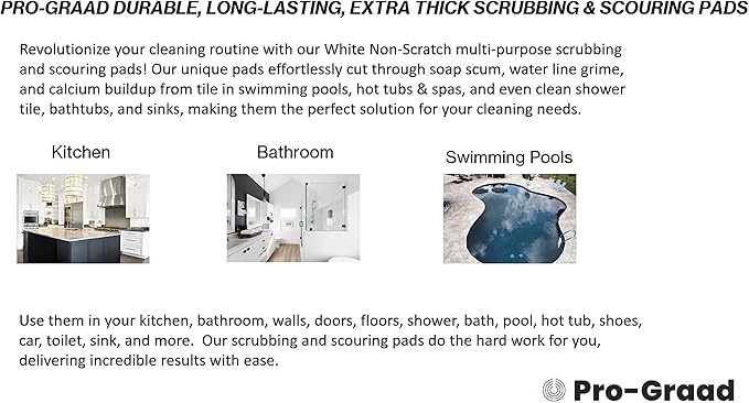 Handled Bath Scrubber 6 Piece Heavy Duty Cleaning Scrub Sponge Brush Bathroom Scouring Pads White Non-Scratch Remove Soap Scum Cleaning Shower Tile Bathtub Sink Pools Hot Tubs Waterline Steps Corners