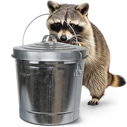 Plexon 6 Gallon Small Metal Trash Can with Lid Outdoor Locking Galvanized Metal Garbage Can with Lid for Poultry Feed Bird Seed Storage Ash Galvanized Bucket