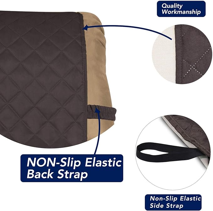 PureFit Reversible Quilted Sofa Cover, Water Resistant Slipcover Furniture Protector, Washable Couch Cover with Non Slip and Elastic Straps for Kids, Dogs, Pets (Small Recliner, Chocolate/Beige)