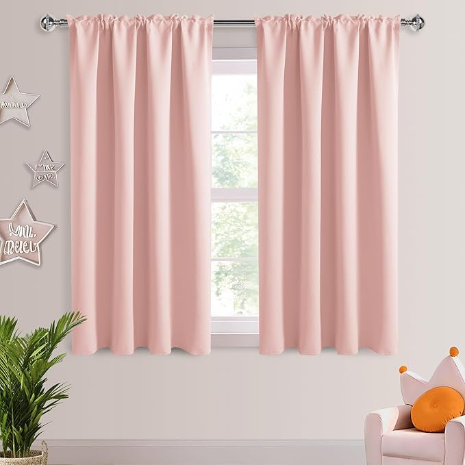 DWCN Blackout Curtains – Thermal Insulated, Energy Saving & Noise Reducing Bedroom and Living Room Curtains, Blush Pink, W 42x L 54 Inch, Set of 2 Rod Pocket Curtain Panels