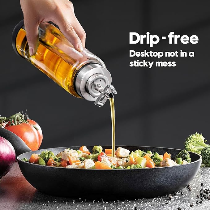 Glass Olive Oil Dispenser Bottle for Kitchen Shatterproof & Leakproof Cooking Oil Dispenser with Stainless Steel Spout & Rubber Bottom 17 oz Heat Resistant Olive Oil Bottle