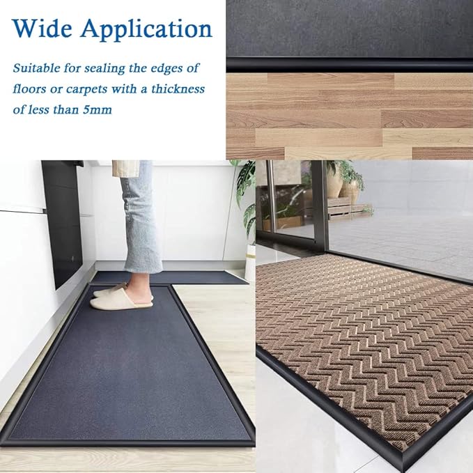 Floor Transition Strip Self Adhesive Carpet & Flooring Transitions Edging Trim Strip PVC Threshold Transitions Suitable for Threshold Height Less Than 5mm (10Ft, Black)