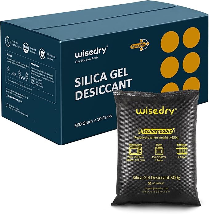 wisedry 10 x 500 Grams [11 lbs] Rechargeable Silica Gel Car Dehumidifier, Microwave Fast Reactivated Desiccant Packets Large for Gun Safe Closet Basement Garage Storage Moisture Absorber Bag Reusable