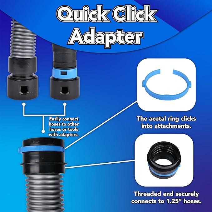 Cen-Tec Systems Quick Click Dust Separator and 16 Ft. Hose for Home and Shop Vacuums with Expanded Multi-Brand Power Tool Adapter Set
