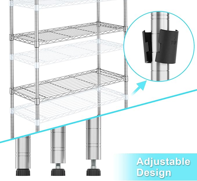 Auslar 4-Shelf Storage Wire Shelves Heavy Duty 4 Tiers Standing Shelving Units Adjustable Metal Organizer Wire Rack, Chrome