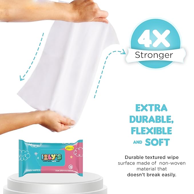 Ioly's Baby Wipes Unscented Wet Wipes 99% Water Based with Aloe Vera Fragrance Free Travel Pack 20 ct Hypoallergenic Water wipes for Sensitive Skin Toallitas Húmedas para Bebés Bulk Available
