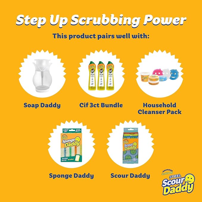 Scrub Daddy Large Steel Scouring Pads - Scour Daddy Steel XL Stainless Steel Dish Scrubber Sponge - Durable, Shred-Resistant Scour Pads - Bulk Kitchen Sponges & Commercial Cleaning Supplies (18 Count)