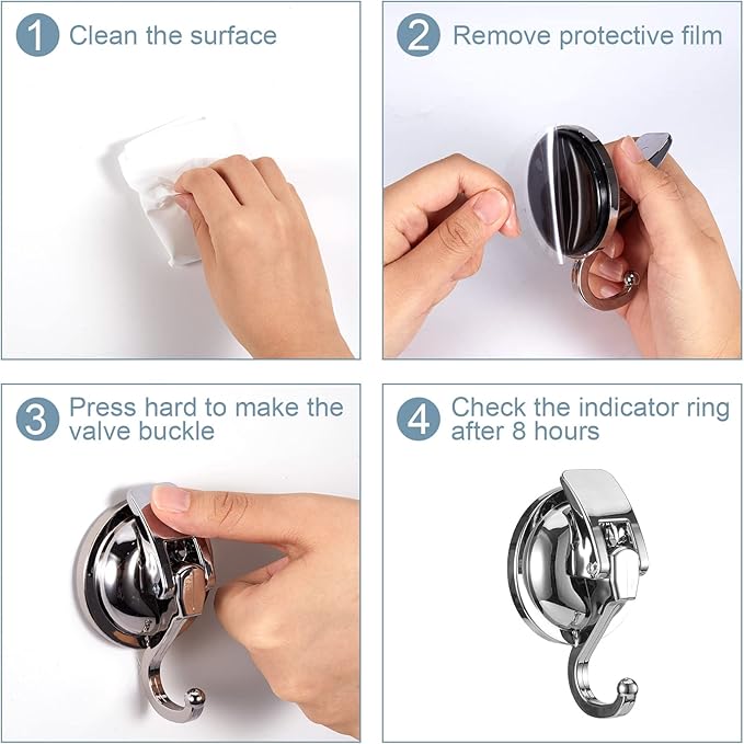 Suction Cup Hooks for Shower, Bathroom, Kitchen, Glass Door, Mirror, Tile – Loofah, Towel, Coat, Bath Robe Hook Holder for Hanging – Waterproof Wreath Hook (Silver 2Pack)