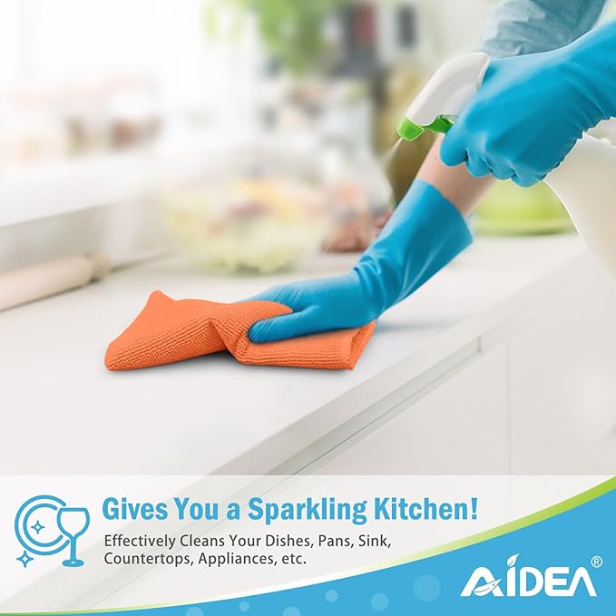 AIDEA Microfiber Cleaning Cloth-12PK, Soft Microfiber Towels for Cars, Absorbent Cleaning Rags, Lint-Free Streak-Free Wash Cloths for House, Kitchen, Window(12in.x12in), Orange
