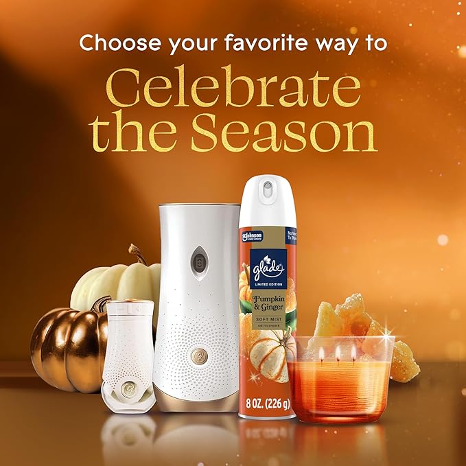 Glade Automatic Spray Refill, Pumpkin & Ginger, Scented Air Freshener for Home and Bathroom, 6.2 Oz