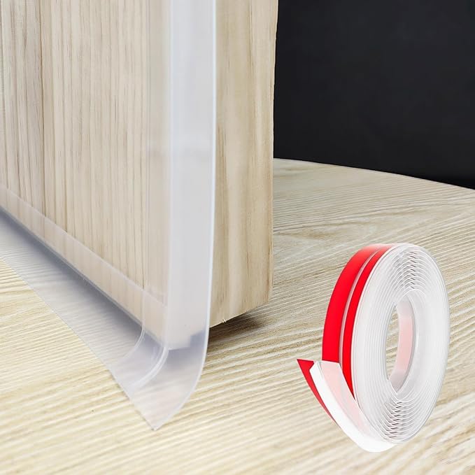 T Shape Door Seal Strip for Door & Windows Gaps，Draft Stopper Bottom Sweep Weather Stripping for Energy Saving, Noise Reduction,Easy Install (Transparent, 1.38" W x 9.8Ft)