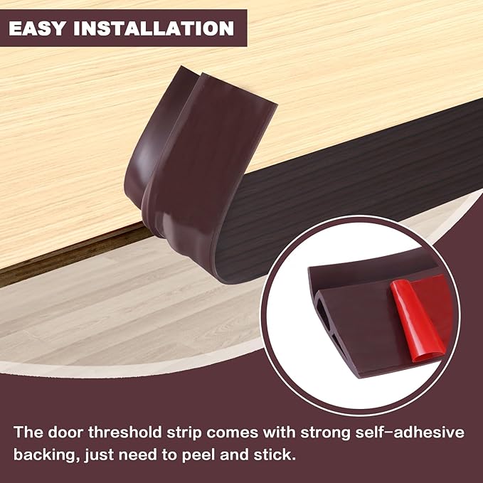 Vinyl Door Threshold Flooring Transition Strip Self Adhesive Carpet Edging Strip for Laminate Doorway Edge Threshold from 1/5" to 2/5" (Black Walnut Wood Grain, 10 Ft)