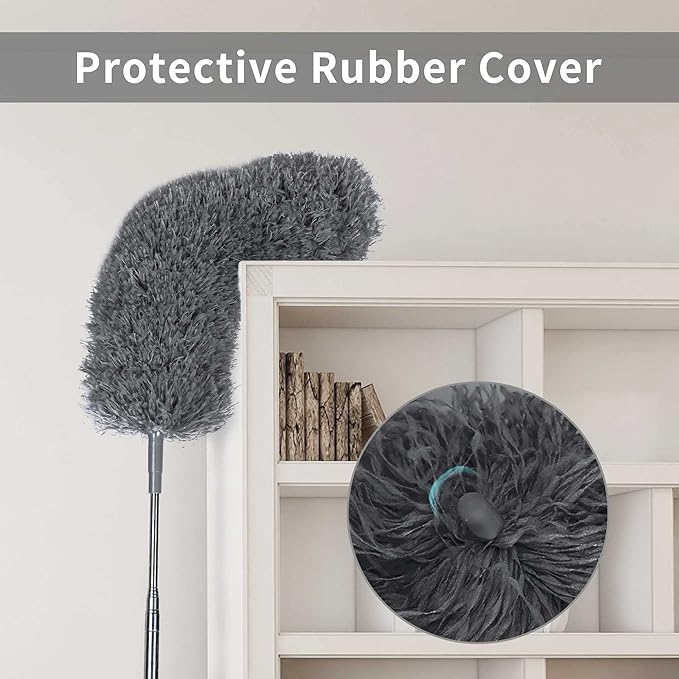 BOOMJOY Microfiber Feather Duster with 100 Inches Extendable Pole, 2 Pack Dusters for Cleaning Ceiling, Fan, Furniture