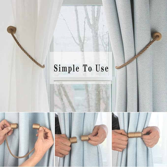 Magnetic Curtain Tiebacks 6 Pack Khaki Curtain Rope Tieback Curtain Holders for Drapes Modern Tie Backs Decorative Curtain Holdbacks