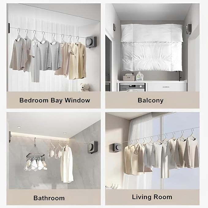 13.8ft(4.2M) Retractable Clothesline, Non-sag Clothesline, Indoor & Outdoor Heavy Duty Retractable Clothesline, Wall Mounted Stainless Steel Washing Line (Gray)
