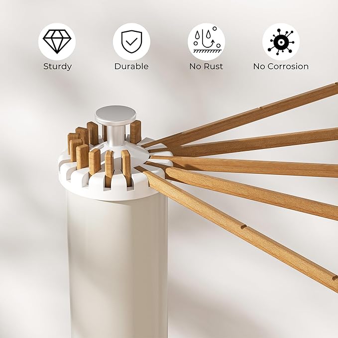 Tripod Clothes Drying Rack, Garment Rack Portable and Foldable Space Saving Laundry Drying Rack - Dryer Rack Clothing Floor Folding Balcony Bedroom Household (Beige(Wood), 16 rods)