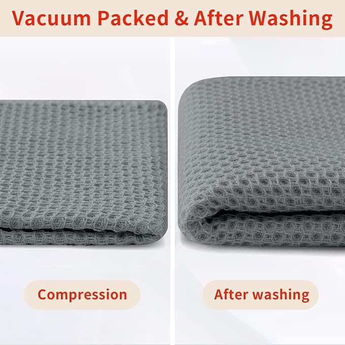 Homaxy 100% Cotton Waffle Weave Kitchen Dish Towels, Ultra Soft Absorbent Quick Drying Cleaning Towel, 13 x 28 Inches, 8-Pack, Grey