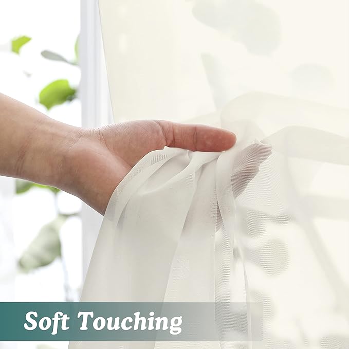 Chyhomenyc Sheer Curtains Tiers 2 Pieces Set, Light Filtering Small Curtains 24 in Length, Short Bathroom Living Room Cafe Basement Voile Window Curtains, Rod Pocket, 42W x 24L Inches, Ivory