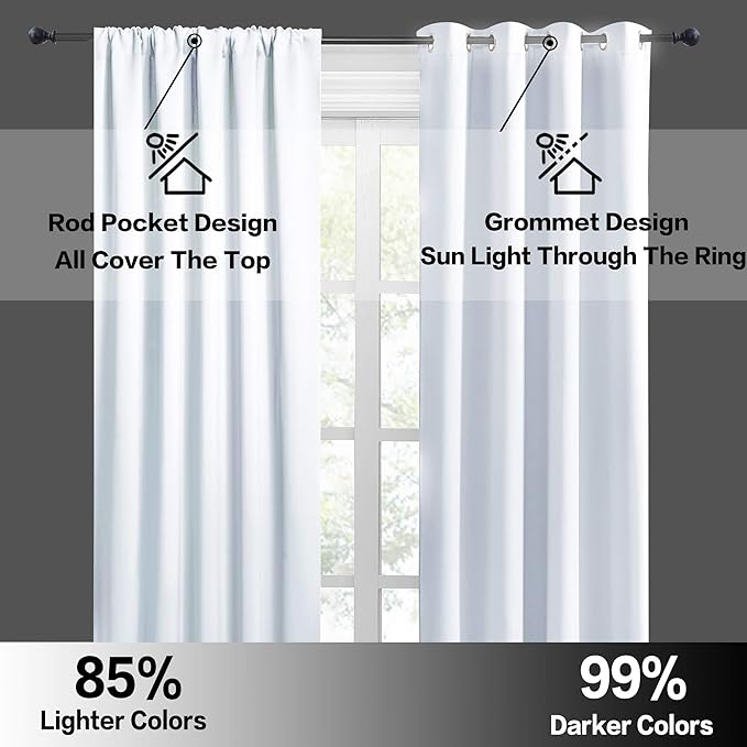 RYB HOME Blackout Curtains 63 inches Long - Energy Saving Insulation Large Window Curtain Blinds for Bedroom Living Room Dining Basement Home Office, W 62 x L 63 per Panel, Greyish White, 2 Pcs