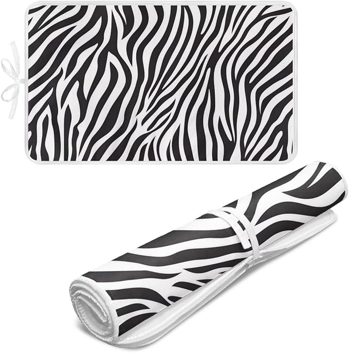 Zebra Print Ironing Mat Portable Iron Pad Magnetic Cover and Padding for Top of Washer, Dryer, Tabletop, Countertop,Travel Small Size Ironing Pads 32 x 16 Inch