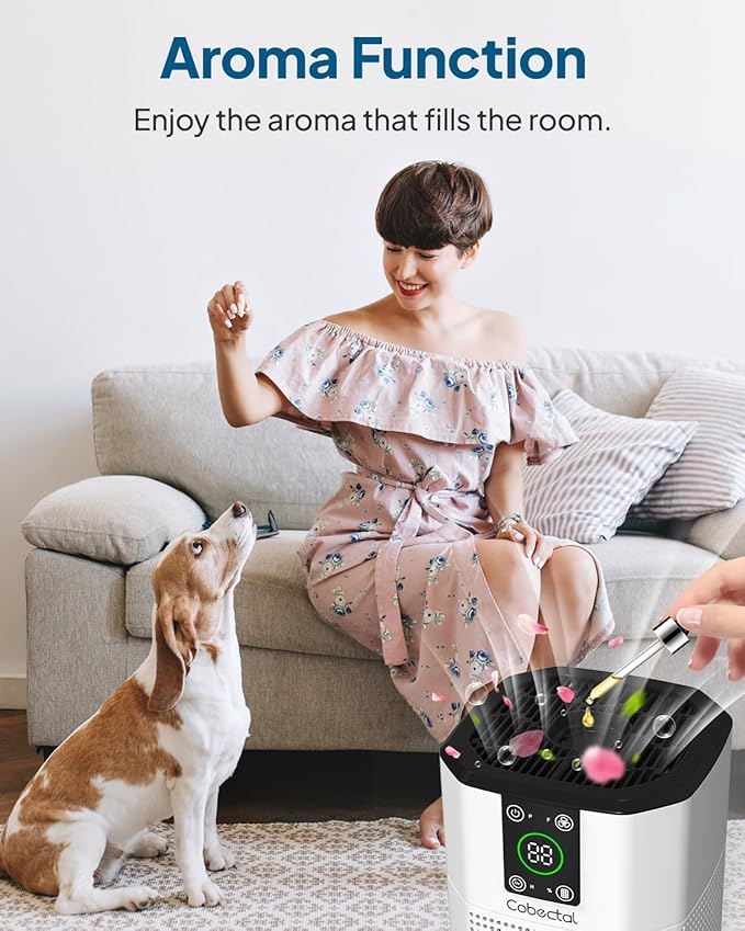 Air Purifier for Home Bedroom, Cobectal Room Air Cleaner with H13 True HEPA 3-in-1 Filter, Aroma Function & Sleep Mode, Desktop Small Air Purifier for Office, Dorm, Hotel, RVs (White)