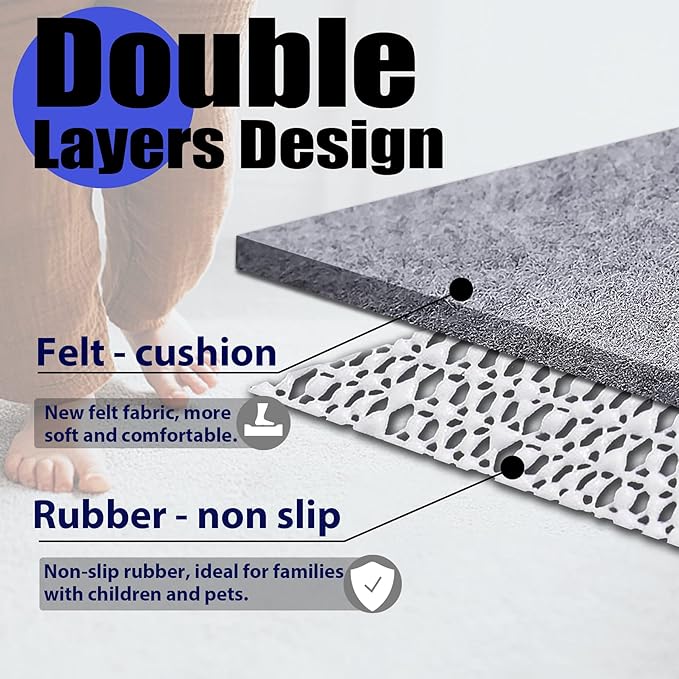 Non Slip Rug Pad Grippers - 2x4, 1/4" Thick, Felt + Rubber Double Layers Area Carpet Mat Tap, Provides Protection and Cushioning for Hardwood or Tile Floors