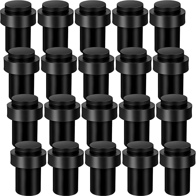 Chumia 6 Pcs Door Stopper Mounted Floor Stops Stainless Steel Cylindrical Stopper Modern Decorative Rubber Bumper Stops Holder Wall Protector for Bottom or Top of Door (Black)