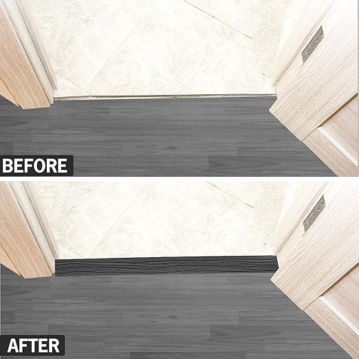 20Ft Floor Transition Strip Self Adhesive Vinyl Cover Floor Strip Flat Divider Transition Strip Wood Grain Design for Laminate Floor Gaps and Doorway Transitions (20Ft x 2 Inch, Gray)