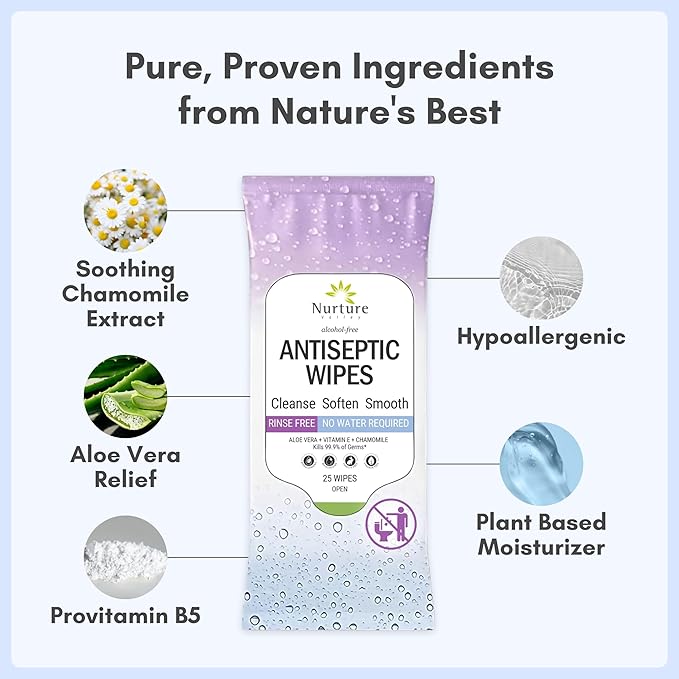 Nurture XL Antibacterial Body & Hand Wipes | Alcohol-Free Antiseptic Wet Sanitizer Towelettes for Germ Removal, Disinfecting Skin, Sanitizing Hands |Cleaning Cloths | Adults & Baby | Thick & Strong