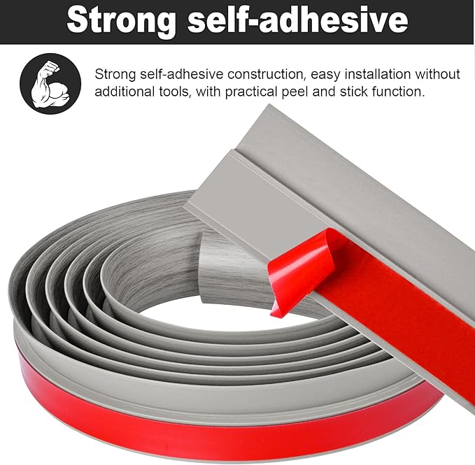 10Ft Carpet Floor Transition Strip, Self Adhesive Floor Edging Trim Strip, PVC Threshold Cover for Doorway, Floor Divider Strip Suitable for Threshold Height Less Than 5 mm - Gray Forest