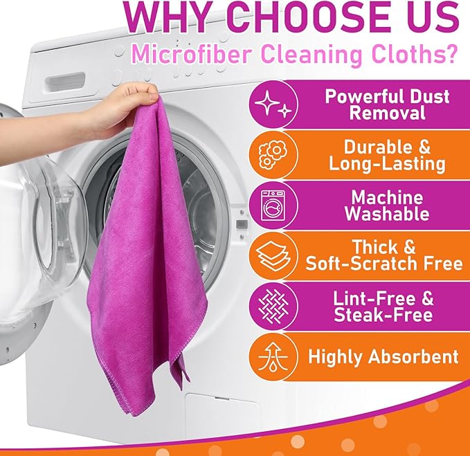 Newwiee 3 Pcs Extra Large Microfiber Cleaning Cloth 30" x 20" Washable Reusable Microfiber Towel Streak Free Lint Free Cloth for Cleaning Home Glass Office Window Bathrooms (Purple)