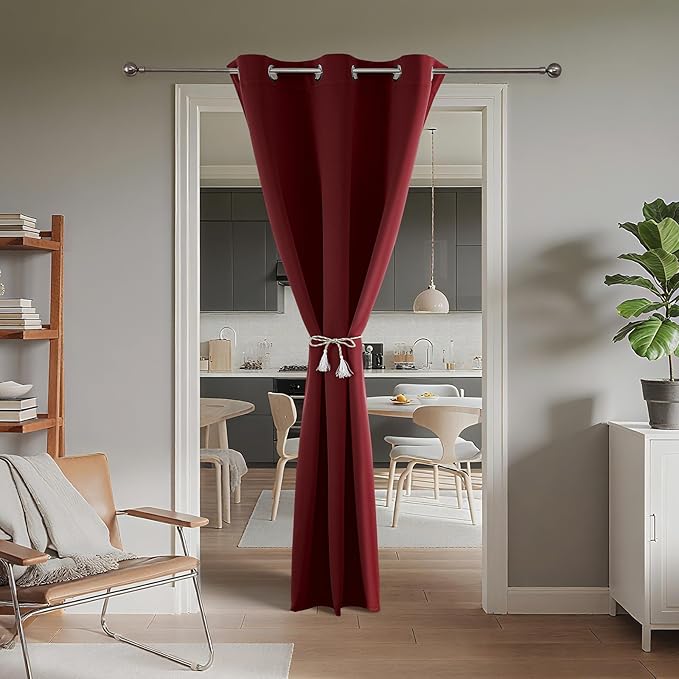 Joydeco Blackout Door Curtain for Doorway Privacy 78 Inches Long, Grommet Closet Curtain for Open Closet, Room Divider for Bedroom Living Room (Burgundy Red, 40Wx78L, 1 Panel)
