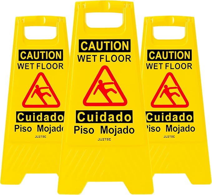 Wet Floor Sign 3 Pack - Caution Wet Floor Signs Commercial for Safety Precautions | Visible Yellow Warning Sign for Slippery Surfaces