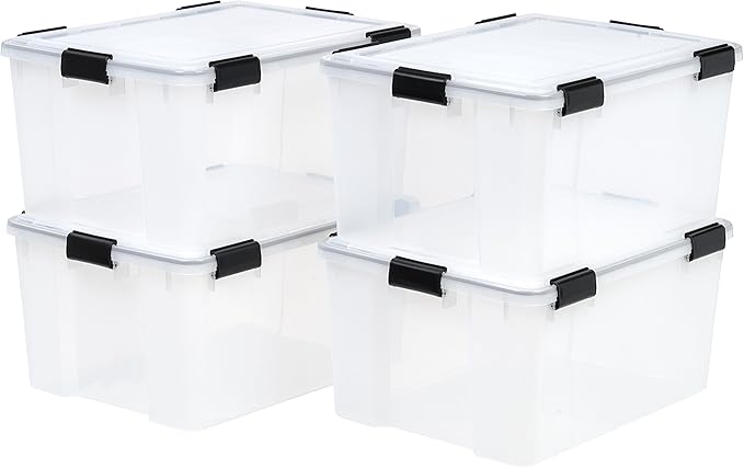 IRIS USA 110559 62.8 Quart Weathertight Plastic Storage Box, Clear (4 Pack)